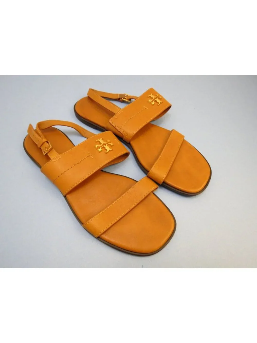 Tory Burch Womens Mini Everly Back Strap Sandal 9.5 M Brown Vachetta Leather